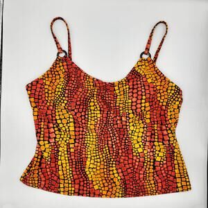 Vintage Cole of California Orange Red Black Mosaic Print Tankini Top Women’s 14